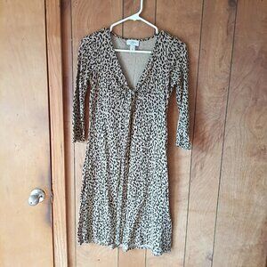 LOFT Ann Taylor Leopard Print Dress Womens Size 6 Pullover 3/4 Sleeve Stretch